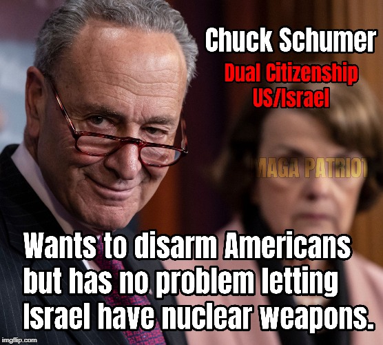 Chuck Schumer Meme | image tagged in chuck schumer,nuclear bomb,israel,guns,gun control | made w/ Imgflip meme maker