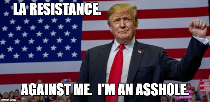 Trump is a house divided | LA RESISTANCE. AGAINST ME.  I'M AN ASSHOLE. | image tagged in politics,political meme,politics lol,donald trump,maga | made w/ Imgflip meme maker