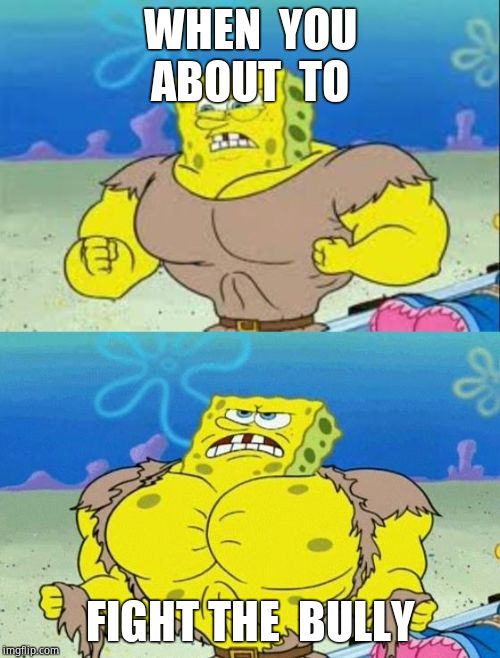 spongebob a real man! | WHEN  YOU ABOUT  TO; FIGHT THE  BULLY | image tagged in spongebob a real man | made w/ Imgflip meme maker