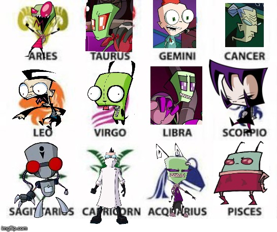 Zodiac Signs | image tagged in zodiac signs,invader zim,virgo | made w/ Imgflip meme maker
