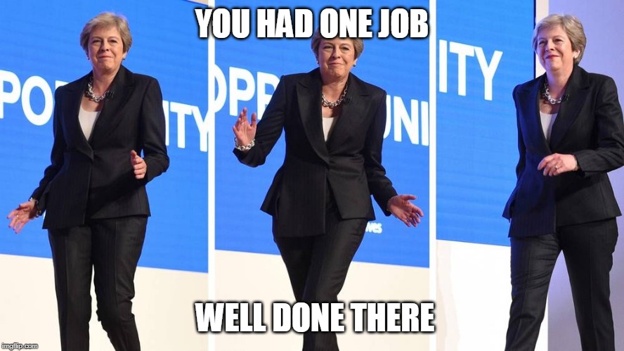 Theresa May Dance | YOU HAD ONE JOB; WELL DONE THERE | image tagged in theresa may dance | made w/ Imgflip meme maker