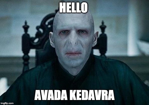 Lord Voldemort | HELLO; AVADA KEDAVRA | image tagged in lord voldemort | made w/ Imgflip meme maker