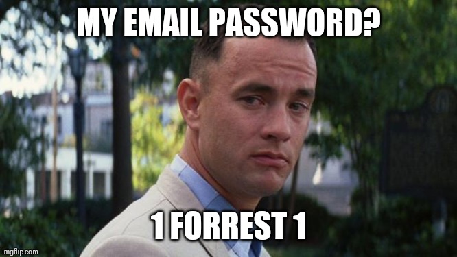 Forrest Gump | MY EMAIL PASSWORD? 1 FORREST 1 | image tagged in forrest gump | made w/ Imgflip meme maker