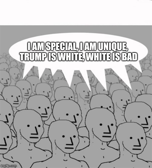 I am not racist, I once had a white friend | I AM SPECIAL, I AM UNIQUE, TRUMP IS WHITE, WHITE IS BAD | image tagged in npcprogramscreed,anti white is still racist,democrats,communist socialist,democrats drones,think | made w/ Imgflip meme maker