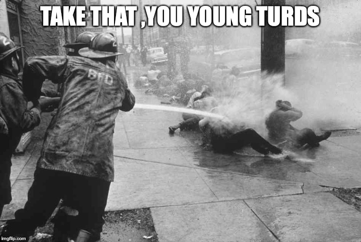 Civil Rights Era Hosing | TAKE THAT ,YOU YOUNG TURDS | image tagged in civil rights era hosing | made w/ Imgflip meme maker