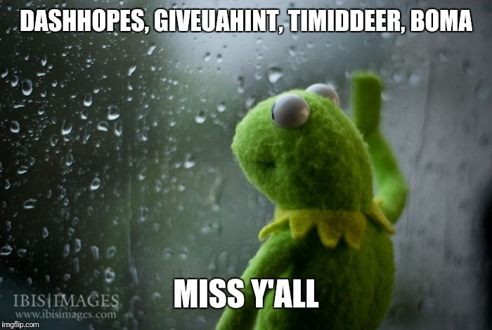 And there's even more, everybody seems to be taking a break... | DASHHOPES, GIVEUAHINT, TIMIDDEER, BOMA; MISS Y'ALL | image tagged in kermit window,taking a break,miss you | made w/ Imgflip meme maker