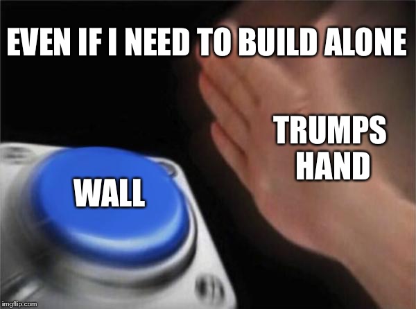 Meanwhile in the USA | EVEN IF I NEED TO BUILD ALONE; TRUMPS HAND; WALL | image tagged in memes,blank nut button,funny,funny memes | made w/ Imgflip meme maker