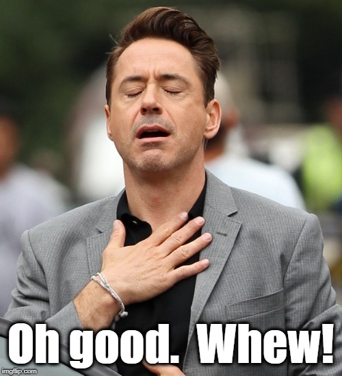 relieved rdj | Oh good.  Whew! | image tagged in relieved rdj | made w/ Imgflip meme maker