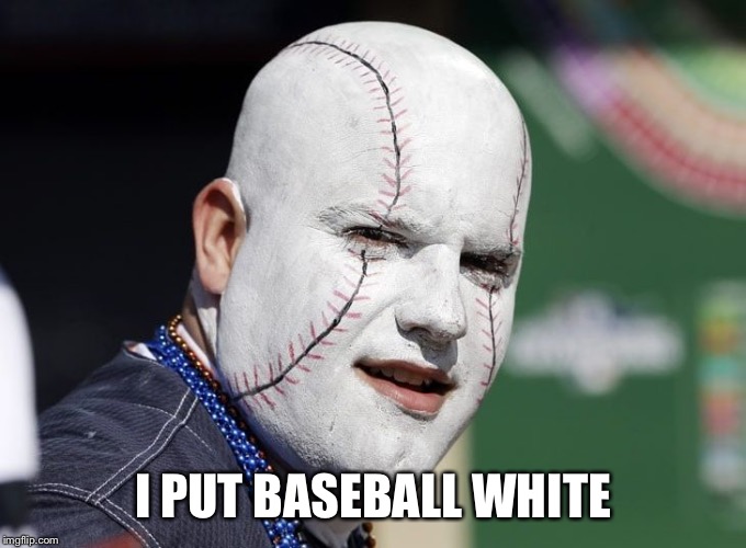 Baseball Fan | I PUT BASEBALL WHITE | image tagged in baseball fan | made w/ Imgflip meme maker
