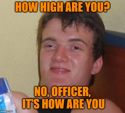 10 Guy Meme | HOW HIGH ARE YOU? NO, OFFICER, IT'S HOW ARE YOU | image tagged in memes,10 guy | made w/ Imgflip meme maker