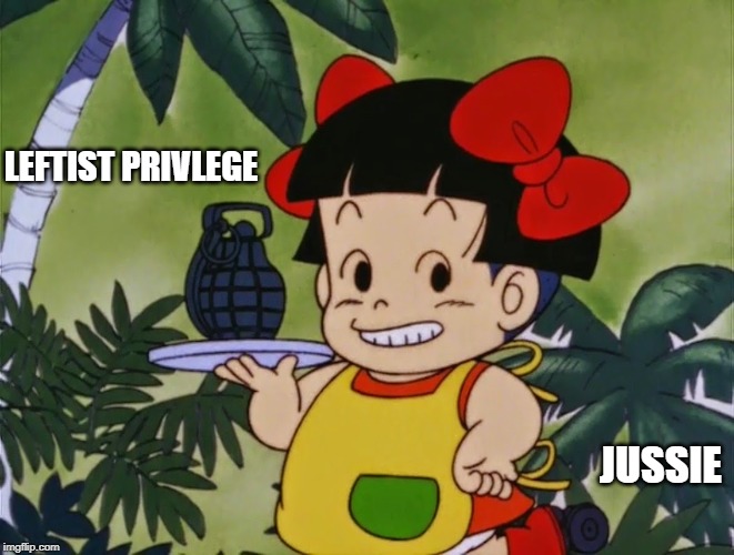 Kinoko with Grenade | LEFTIST PRIVLEGE JUSSIE | image tagged in kinoko and grenade | made w/ Imgflip meme maker