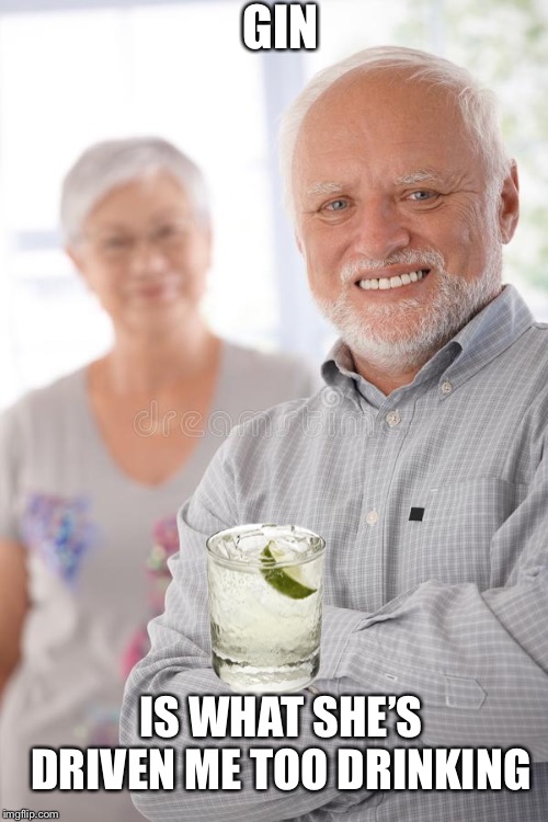 Harold wife | GIN IS WHAT SHE’S DRIVEN ME TOO DRINKING | image tagged in harold wife | made w/ Imgflip meme maker