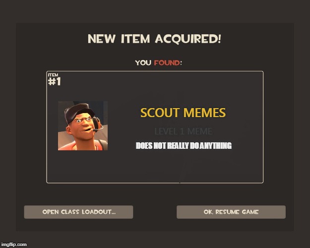 You got tf2 shit | SCOUT MEMES; LEVEL 1 MEME; DOES NOT REALLY DO ANYTHING | image tagged in you got tf2 shit | made w/ Imgflip meme maker