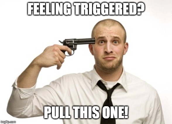 Gun to head | FEELING TRIGGERED? PULL THIS ONE! | image tagged in gun to head | made w/ Imgflip meme maker