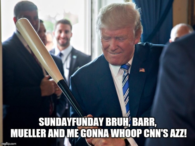 Amurikan Pastime | SUNDAYFUNDAY BRUH, BARR, MUELLER AND ME GONNA WHOOP CNN'S AZZ! | image tagged in donald trump,baseball,comedy | made w/ Imgflip meme maker