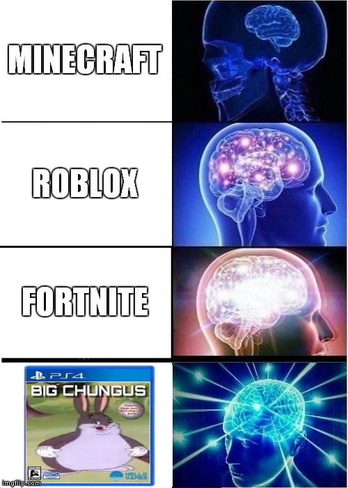 Expanding Brain | MINECRAFT; ROBLOX; FORTNITE | image tagged in memes,expanding brain | made w/ Imgflip meme maker