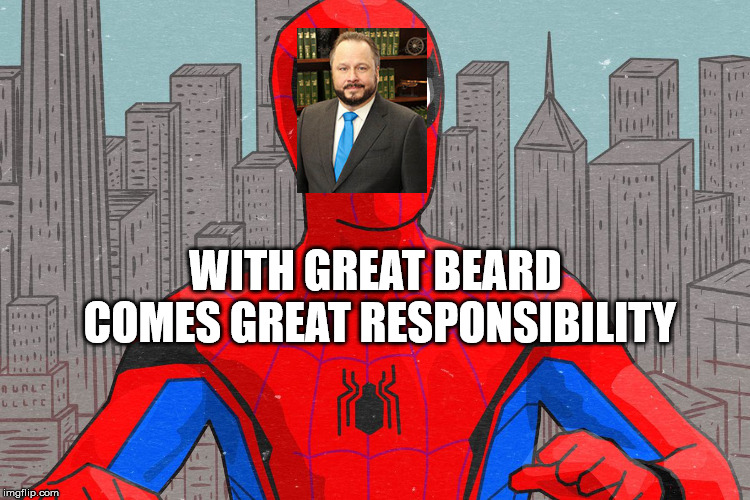 Spiderbeard | WITH GREAT BEARD COMES GREAT RESPONSIBILITY | image tagged in spiderman,ty beard,animegate | made w/ Imgflip meme maker
