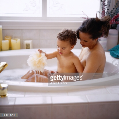 High Quality Mom and son bathtub Blank Meme Template