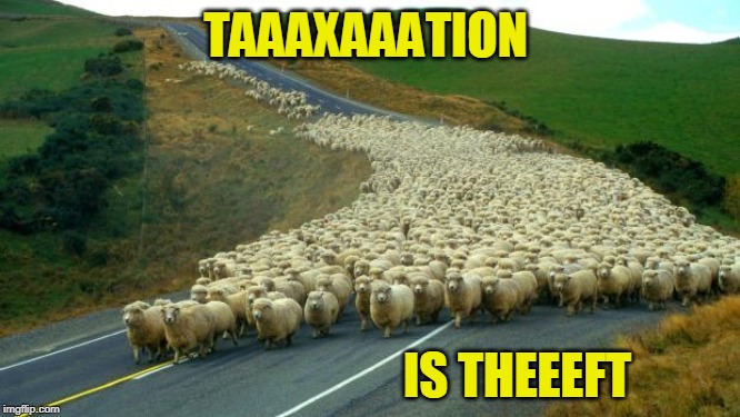 sheep | TAAAXAAATION; IS THEEEFT | image tagged in sheep | made w/ Imgflip meme maker