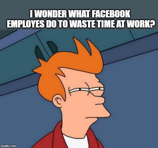 i wonder? | I WONDER WHAT FACEBOOK EMPLOYES DO TO WASTE TIME AT WORK? | image tagged in memes,futurama fry | made w/ Imgflip meme maker