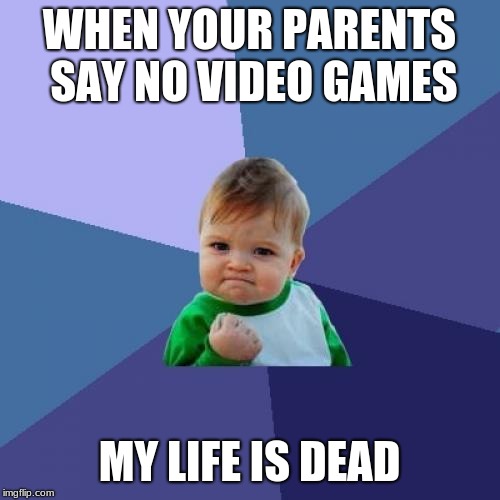 Success Kid Meme | WHEN YOUR PARENTS SAY NO VIDEO GAMES; MY LIFE IS DEAD | image tagged in memes,success kid | made w/ Imgflip meme maker