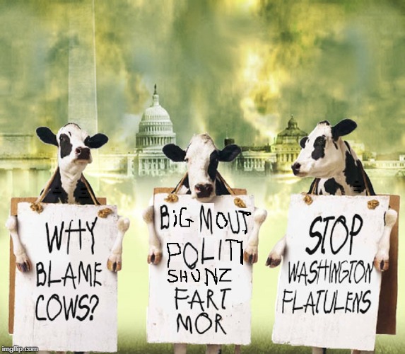 The Actual Hot Air Causing Global Warming | WHY BLAME COWS? STOP WASHINGTON FLATULENS BIG MOUT POLITI SHUNZ FART MOR | image tagged in vince vance,cows,flatulence,chick-fil-a 3-cow billboard,washington dc,politicians | made w/ Imgflip meme maker