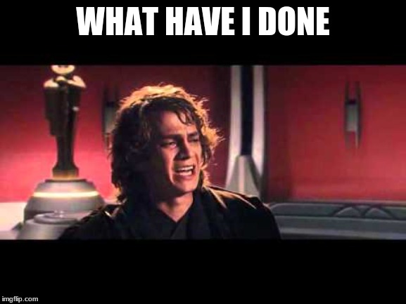 Anakin What have I done? | WHAT HAVE I DONE | image tagged in anakin what have i done | made w/ Imgflip meme maker