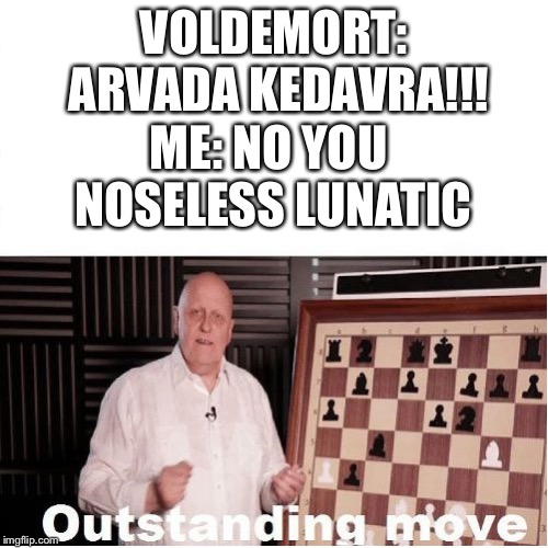 Outstanding Move | VOLDEMORT: ARVADA KEDAVRA!!! ME: NO YOU NOSELESS LUNATIC | image tagged in outstanding move | made w/ Imgflip meme maker