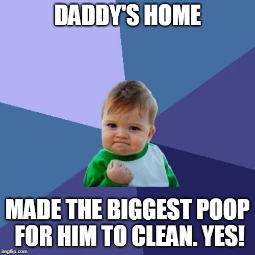 Success Kid | DADDY'S HOME; MADE THE BIGGEST POOP FOR HIM TO CLEAN. YES! | image tagged in memes,success kid | made w/ Imgflip meme maker