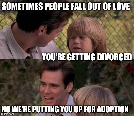 That's Just Something X Say | SOMETIMES PEOPLE FALL OUT OF LOVE; YOU'RE GETTING DIVORCED; NO WE'RE PUTTING YOU UP FOR ADOPTION | image tagged in memes,thats just something x say | made w/ Imgflip meme maker