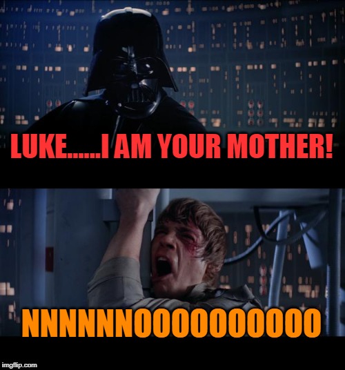 Star Wars No Meme | LUKE......I AM YOUR MOTHER! NNNNNNOOOOOOOOOO | image tagged in memes,star wars no | made w/ Imgflip meme maker