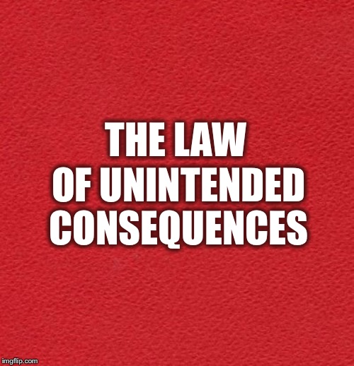 blank red card | THE LAW OF UNINTENDED CONSEQUENCES | image tagged in blank red card | made w/ Imgflip meme maker