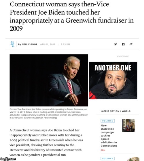 Another One accuses Biden of inappropriate touching | image tagged in another one,biden,creepy uncle joe,khalid | made w/ Imgflip meme maker