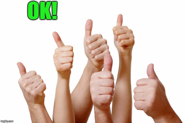 thumbs up | OK! | image tagged in thumbs up | made w/ Imgflip meme maker