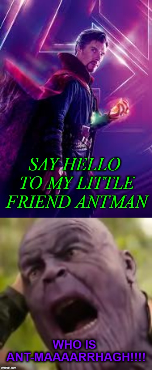SAY HELLO TO MY LITTLE FRIEND ANTMAN; WHO IS ANT-MAAAARRHAGH!!!! | made w/ Imgflip meme maker