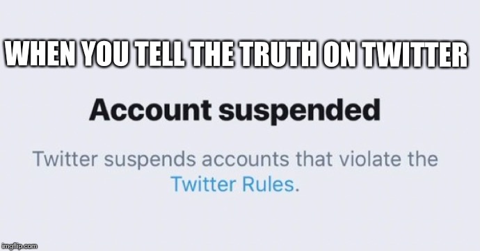 WHEN YOU TELL THE TRUTH ON TWITTER | image tagged in twitter,communist socialist,communism,censorship,censored | made w/ Imgflip meme maker