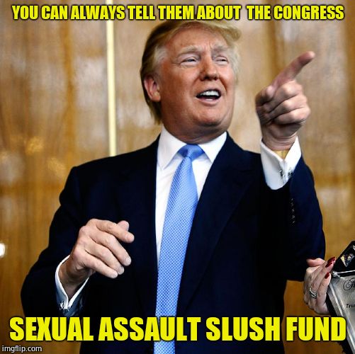 Donal Trump Birthday | YOU CAN ALWAYS TELL THEM ABOUT  THE CONGRESS SEXUAL ASSAULT SLUSH FUND | image tagged in donal trump birthday | made w/ Imgflip meme maker