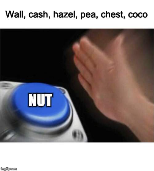 Blank Nut Button Meme | Wall, cash, hazel, pea, chest, coco; NUT | image tagged in memes,blank nut button | made w/ Imgflip meme maker