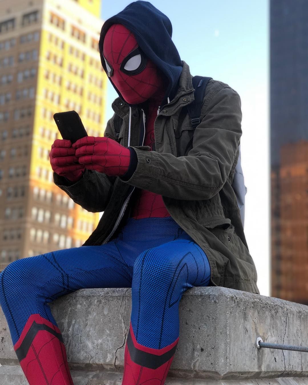 High Quality Spiderman texting, mobile gaming Blank Meme Template