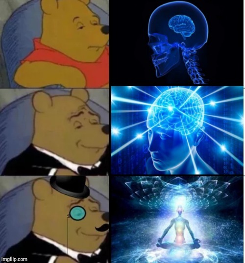 Now this | image tagged in fancy pooh,expanding brain | made w/ Imgflip meme maker