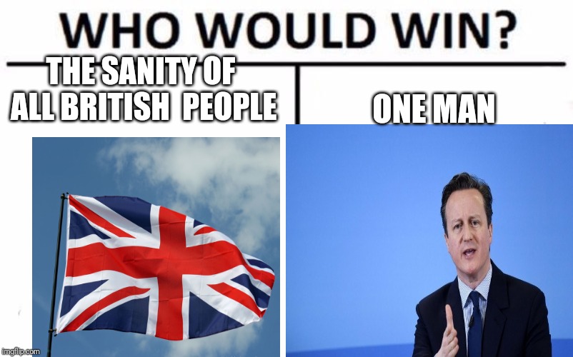 The cause of brexit | THE SANITY OF ALL BRITISH  PEOPLE; ONE MAN | image tagged in memes | made w/ Imgflip meme maker