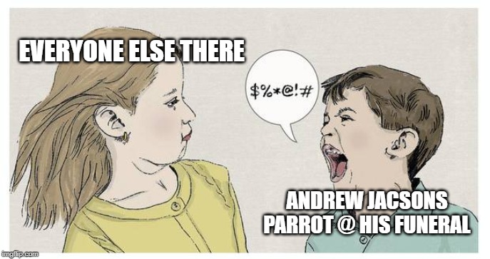 EVERYONE ELSE THERE; ANDREW JACSONS PARROT @ HIS FUNERAL | image tagged in andrew jackson | made w/ Imgflip meme maker