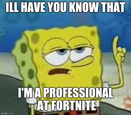 I'll Have You Know Spongebob | ILL HAVE YOU KNOW THAT; I'M A PROFESSIONAL AT FORTNITE | image tagged in memes,ill have you know spongebob | made w/ Imgflip meme maker