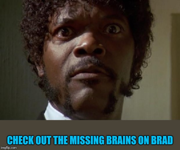 Samuel L jackson | CHECK OUT THE MISSING BRAINS ON BRAD | image tagged in samuel l jackson | made w/ Imgflip meme maker