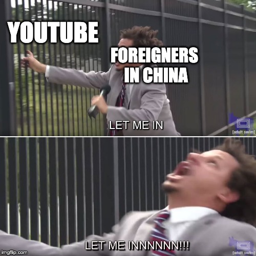 There's something called a VPN.. | YOUTUBE; FOREIGNERS IN CHINA | image tagged in let me in | made w/ Imgflip meme maker