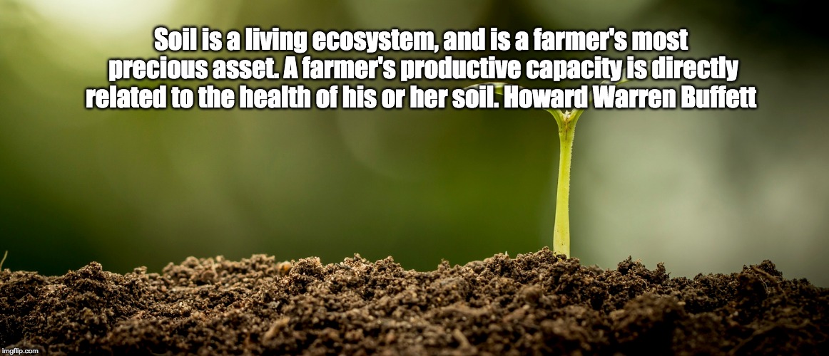 Soil is a living ecosystem, and is a farmer's most precious asset. A farmer's productive capacity is directly related to the health of his or her soil. Howard Warren Buffett | image tagged in soil,farm,farmers | made w/ Imgflip meme maker