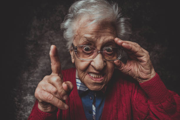 High Quality old woman with glasses pointing finger Blank Meme Template