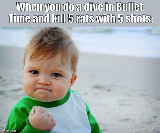 Max Payne, the less popular sibling in Rockstar's video game family. | When you do a dive in Bullet Time and kill 5 rats with 5 shots: | image tagged in memes,success kid original | made w/ Imgflip meme maker