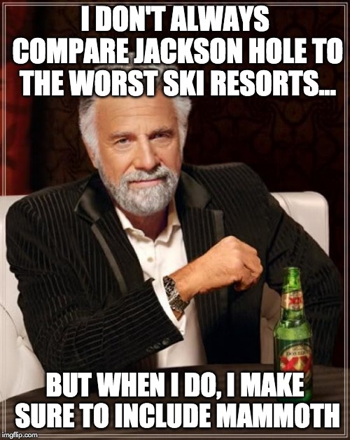 The Most Interesting Man In The World Meme | I DON'T ALWAYS COMPARE JACKSON HOLE TO THE WORST SKI RESORTS... BUT WHEN I DO, I MAKE SURE TO INCLUDE MAMMOTH | image tagged in memes,the most interesting man in the world | made w/ Imgflip meme maker