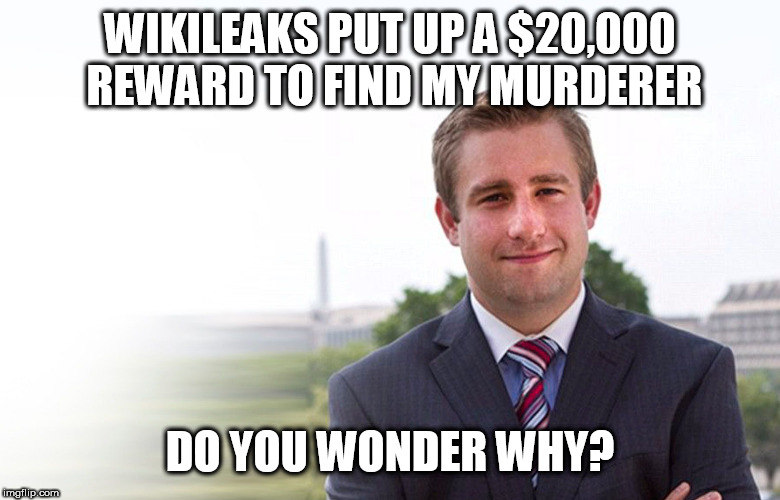 seth rich | WIKILEAKS PUT UP A $20,000 REWARD TO FIND MY MURDERER; DO YOU WONDER WHY? | image tagged in seth rich | made w/ Imgflip meme maker